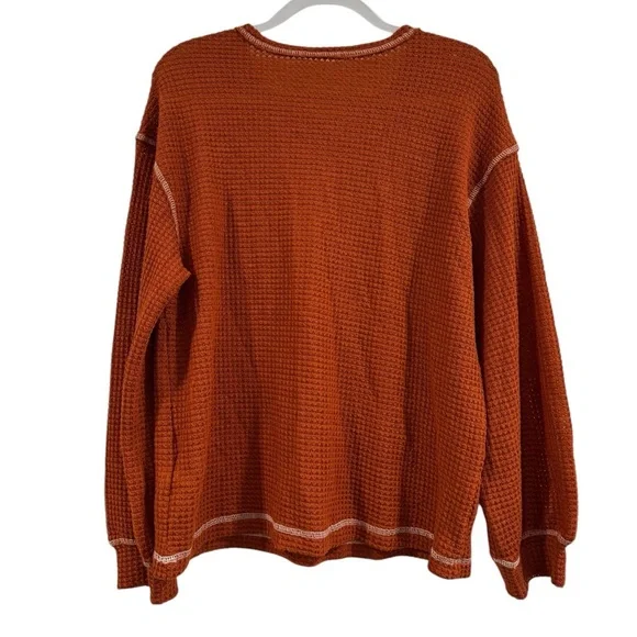 Women’s Long Sleeve Waffle Sweater Oversized Boho Knit Tunic Rust Orange Large - Picture 3 of 13